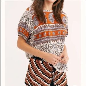 Free People Paisley Tee Slouchy Oversized Graphic Boho Festival T-Shirt Size XS